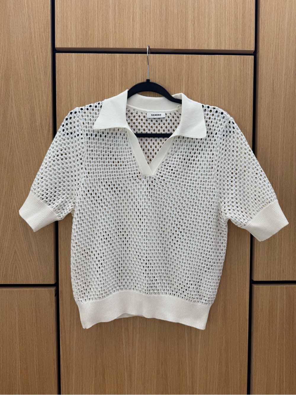 Sandro Wonens Rhinestone Cropped Knit Polo Jumper